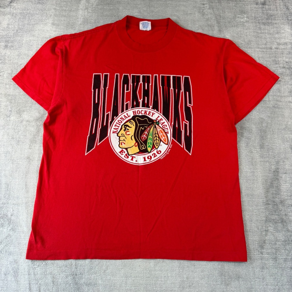 Chicago Blackhawks Shirt Mens XL Red Vintage 1990 Trench NHL Hockey Tee USA Made